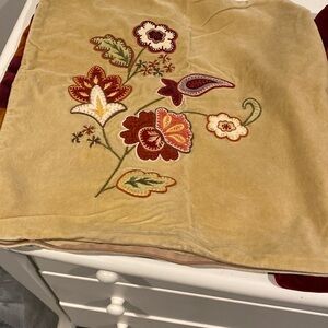 Pottery Barn Cream and Red Accent Pillows with Floral Design